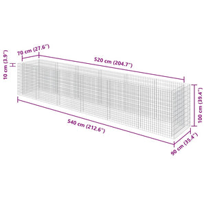 Gabbione Letto Rialzato in Acciaio Zincato 540x90x100 cm
