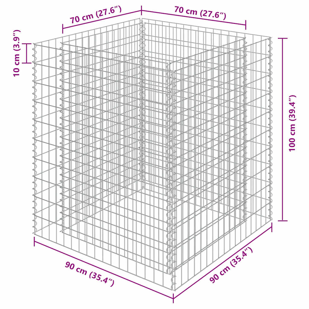 Gabbione Letto Rialzato in Acciaio Zincato 90x90x100 cm