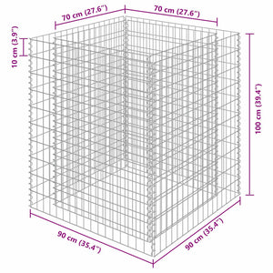 Gabbione Letto Rialzato in Acciaio Zincato 90x90x100 cm