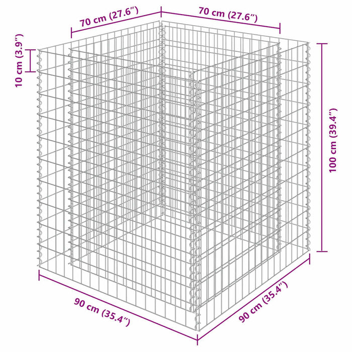Gabbione Letto Rialzato in Acciaio Zincato 90x90x100 cm