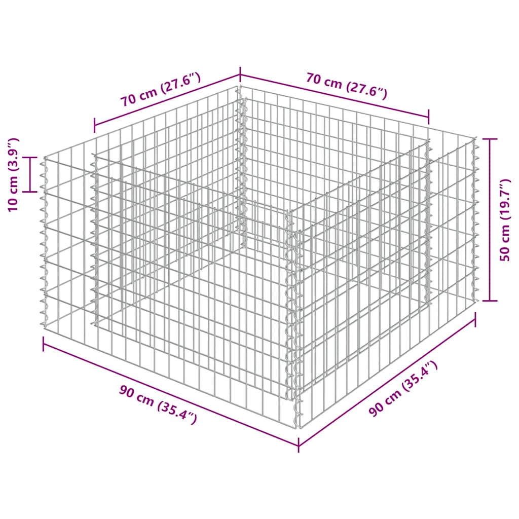 Gabbione Letto Rialzato in Acciaio Zincato 90x90x50 cm
