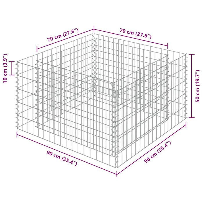 Gabbione Letto Rialzato in Acciaio Zincato 90x90x50 cm