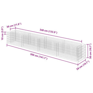 Gabbione Letto Rialzato in Acciaio Zincato 360x50x50 cm