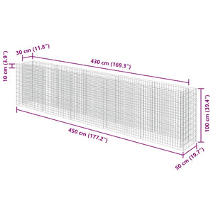 Gabbione Letto Rialzato in Acciaio Zincato 450x50x100 cm cod mxl 66961