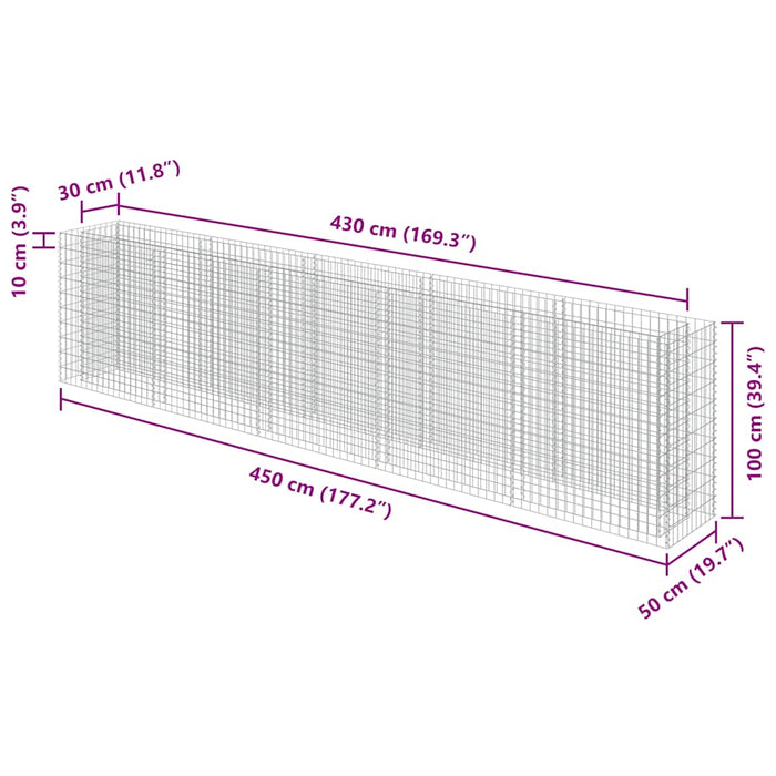 Gabbione Letto Rialzato in Acciaio Zincato 450x50x100 cm cod mxl 66961