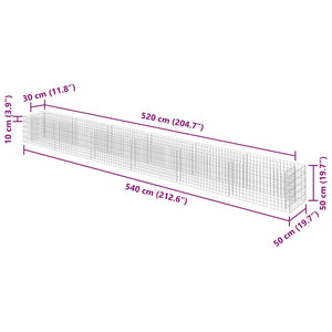 Gabbione Letto Rialzato in Acciaio Zincato 540x50x50 cm cod mxl 52295
