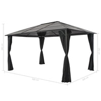 Gazebo con Tende in Alluminio 4x3x2,6 m Nero 44642
