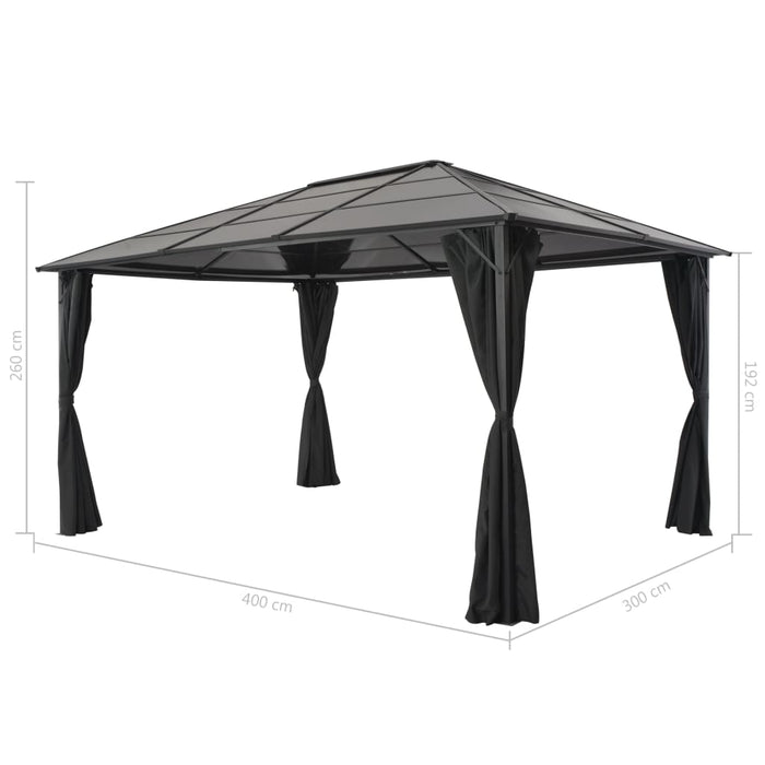 Gazebo con Tende in Alluminio 4x3x2,6 m Nero 44642