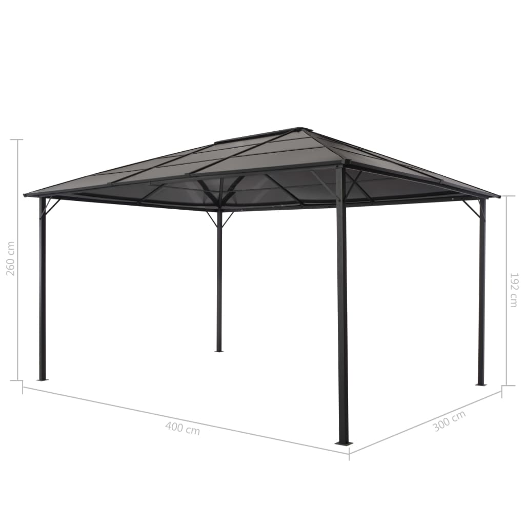 Gazebo con Tetto in Alluminio 4x3x2,6 m Nero 44643