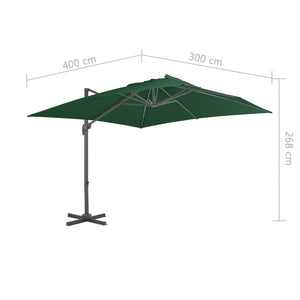 Ombrellone a Sbalzo con Palo in Alluminio 400x300 cm Verde cod mxl 16798