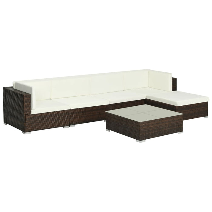 Set Divani da Giardino 6 pz con Cuscini in Polyrattan Marrone 44606