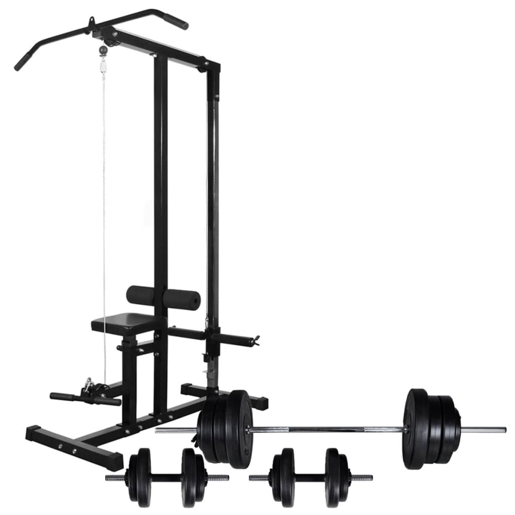 Torre per bodybuilding con set manubri e pesi 60,5 kg sport fitness nero 02_0000042