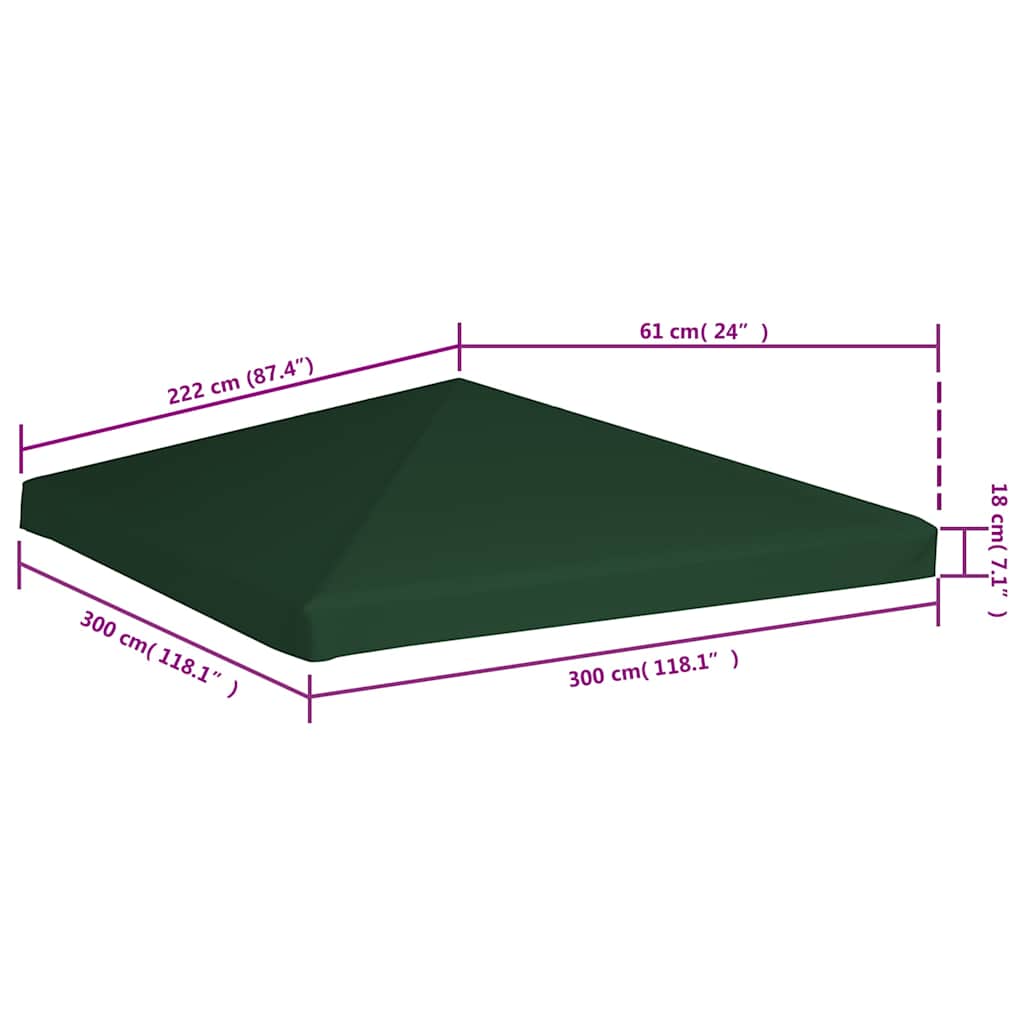 Copertura Superiore per Gazebo 310 g/m² 3x3 m Verde 44779