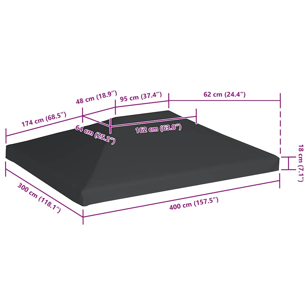 Copertura Superiore per Gazebo 310 g/m² 4x3m Grigia 44787