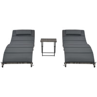 Set Lettini da Giardino 3 pz Pieghevoli in Polyrattan Grigio 44815