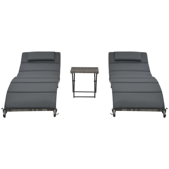 Set Lettini da Giardino 3 pz Pieghevoli in Polyrattan Grigio 44815