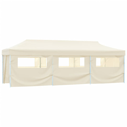 Tenda Pieghevole Pop-Up con 8 Pareti Laterali 3x9 m Crema