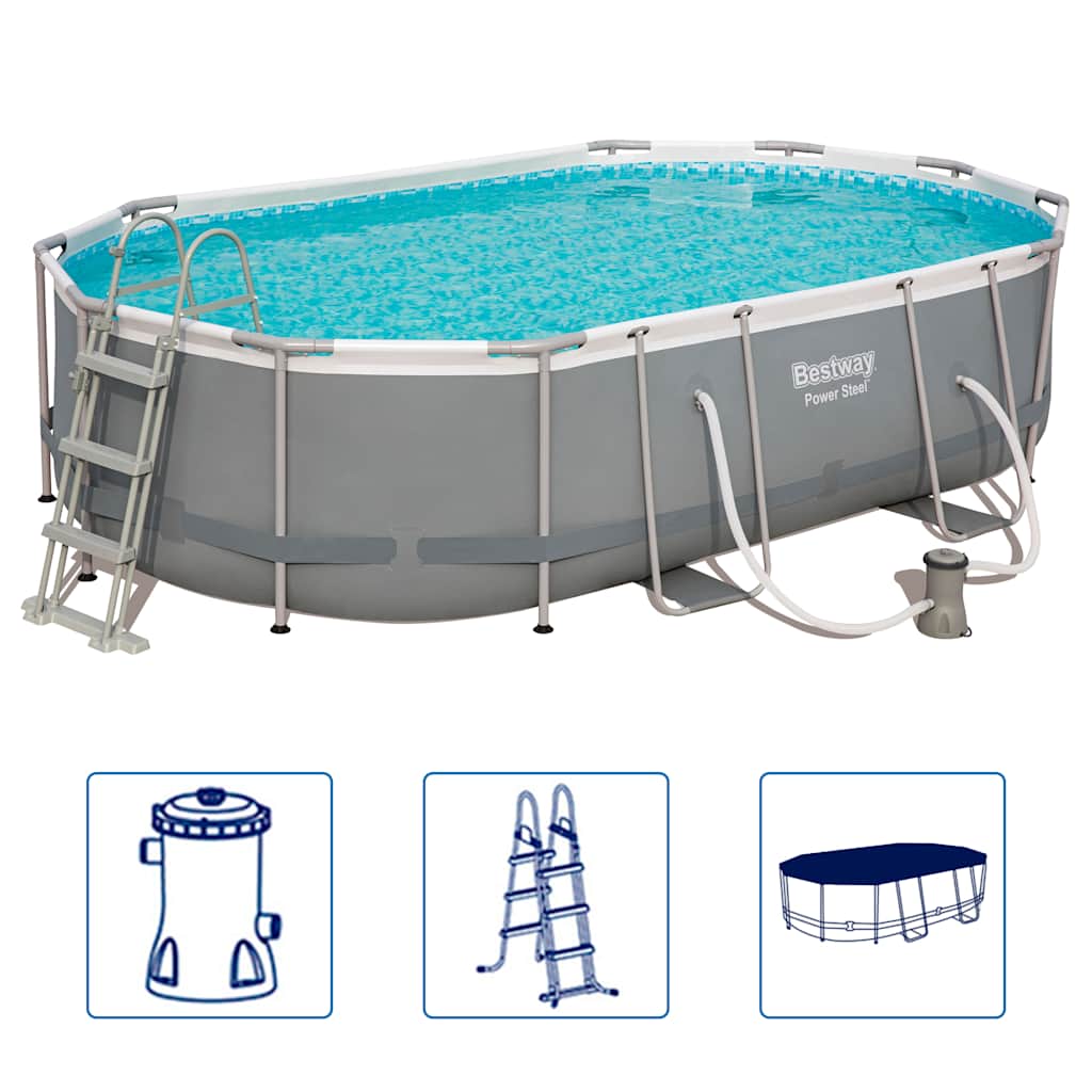 Bestway Set Piscina Ovale Power Steel 488x305x107 cm 56448 91625