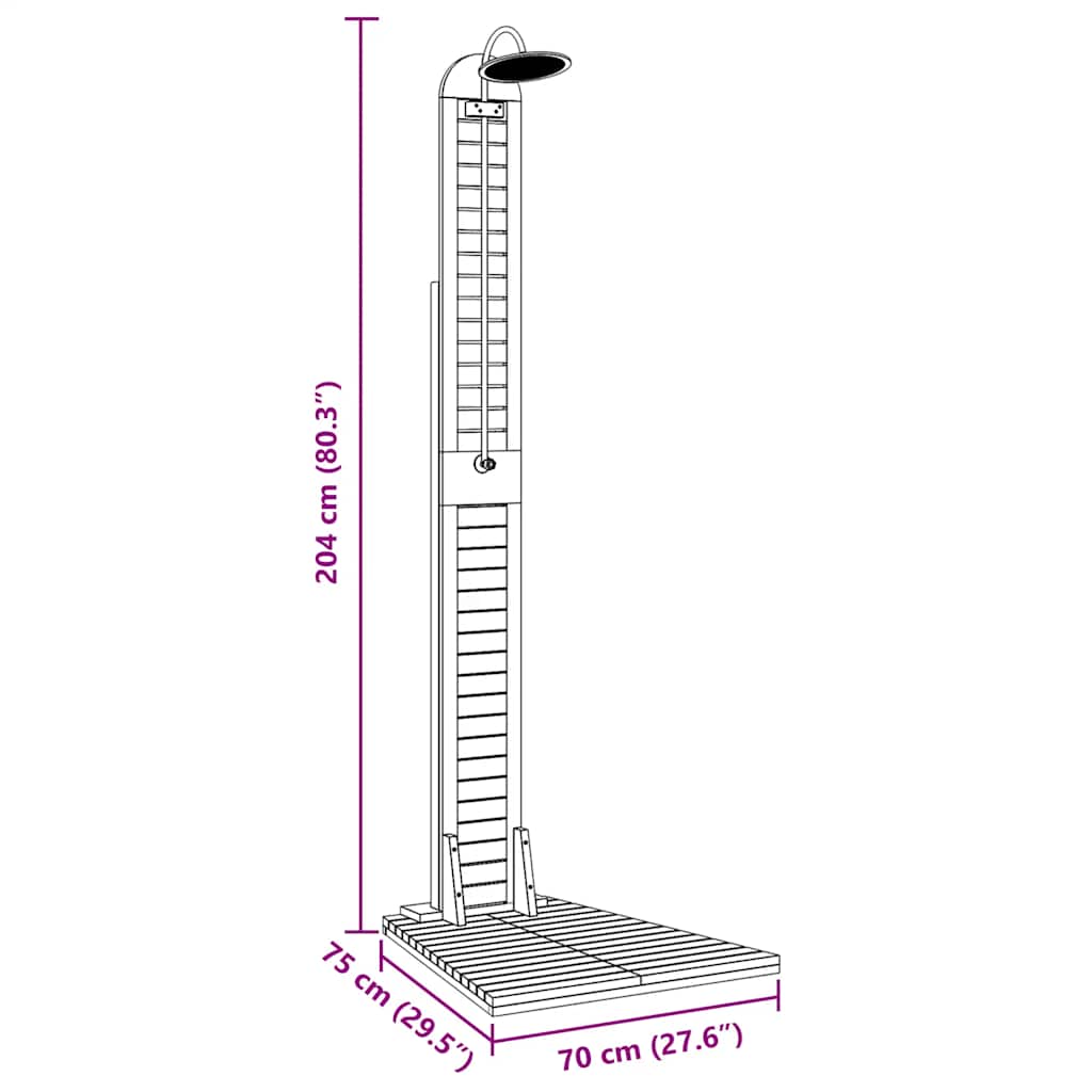 Doccia da Giardino in Legno Massello di Teak 70x75x204cm 44667