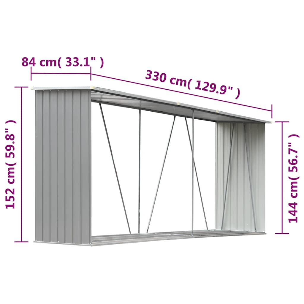 Capannone da Giardino in Acciaio Zincato 330x84x152cm Grigio 44859