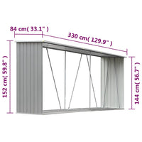 Capannone da Giardino in Acciaio Zincato 330x84x152cm Grigio 44859