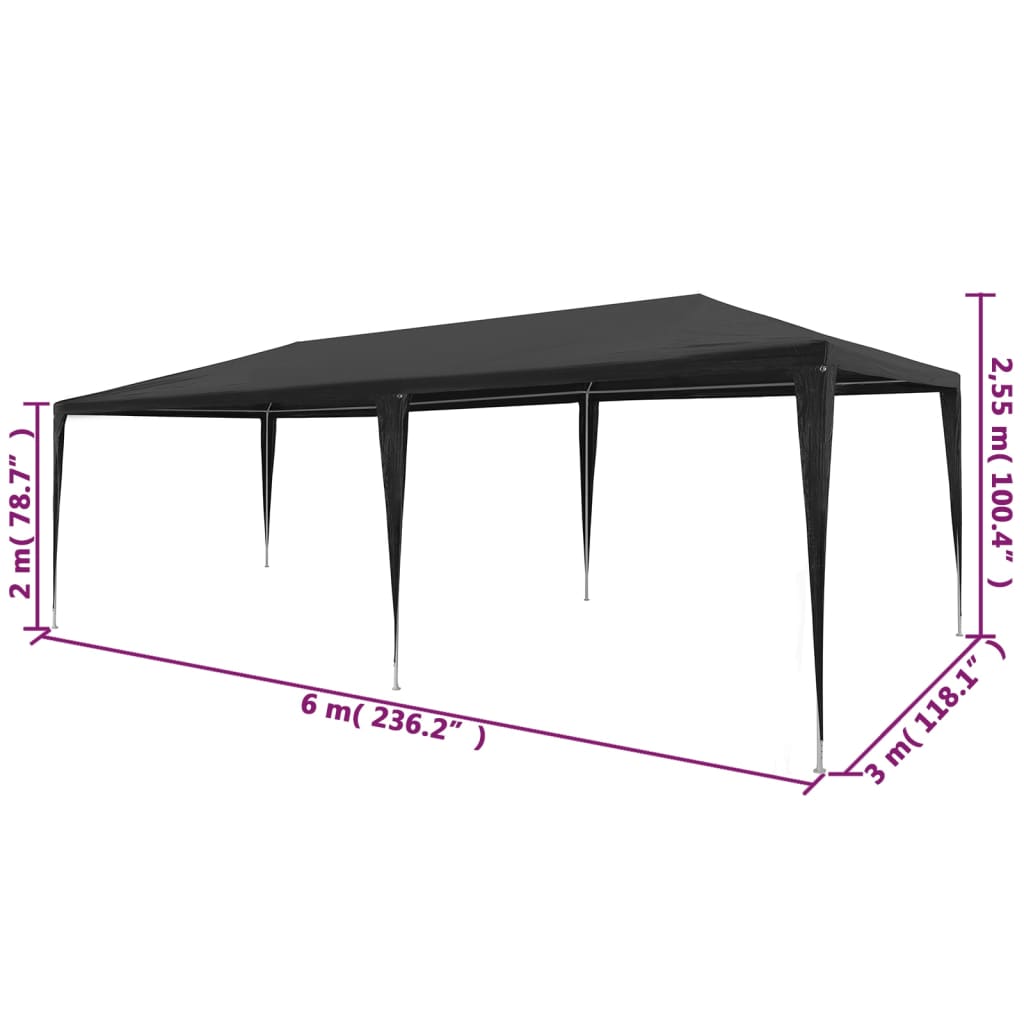 Tenda per Feste 3x6 m in PE Antracite 45088