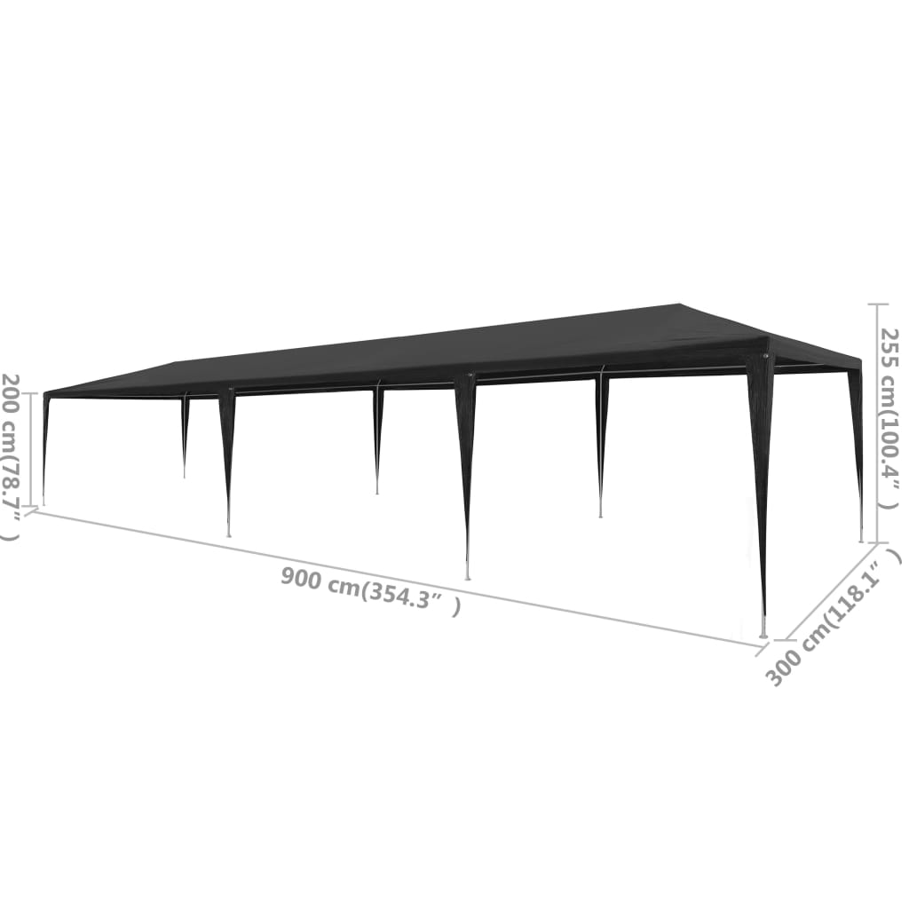 Tenda per Feste 3x9 m in PE Antracite 45089