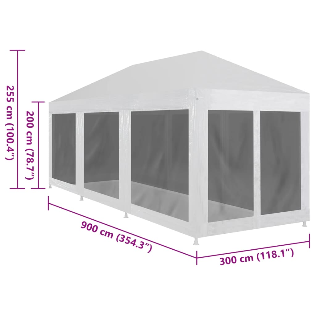 Tenda per Feste con 8 Pareti in Rete 9x3 m 45111