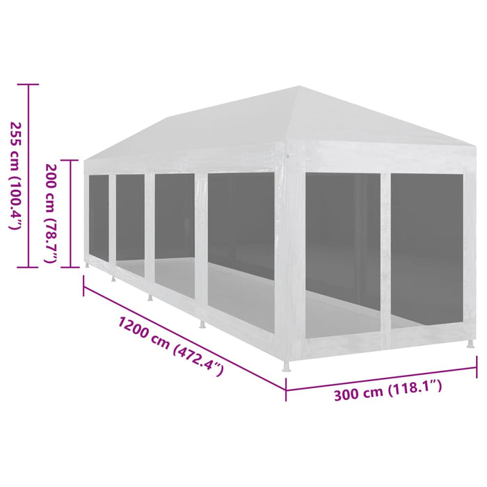 Tenda per Feste con 10 Pareti in Rete 12x3 m 45112