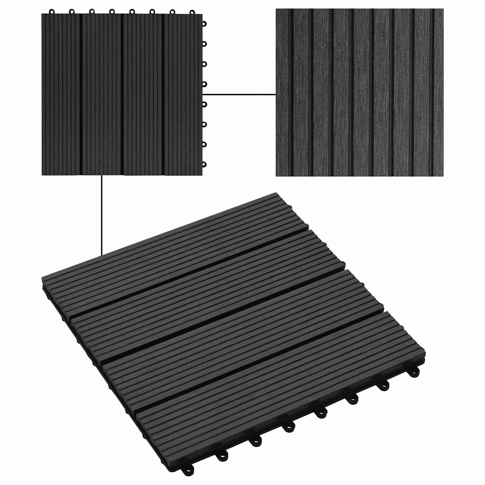 Piastrella per Decking 11 pcs Nero 30 x 30 cm WPC 42046668