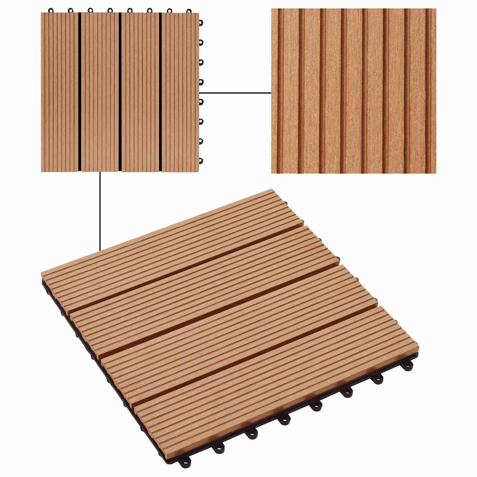 Piastrella per Decking 11 pcs Teak riciclato 30 x 30 cm WPC 42046669