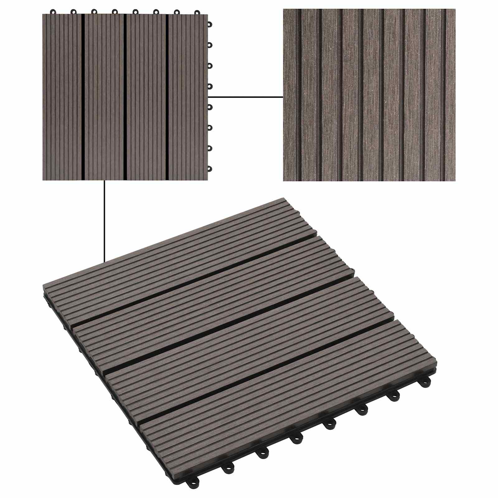 Piastrella per Decking 11 pcs Marrone Scuro 30 x 30 cm WPC 42046670