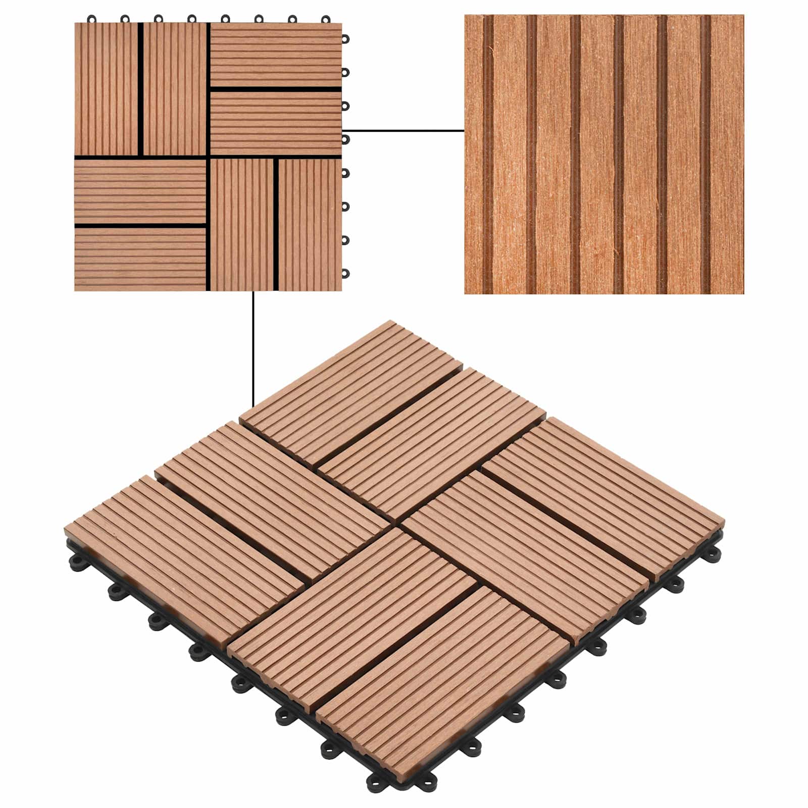 Piastrella per Decking 11 pcs Marrone 30 x 30 cm WPC 42046674