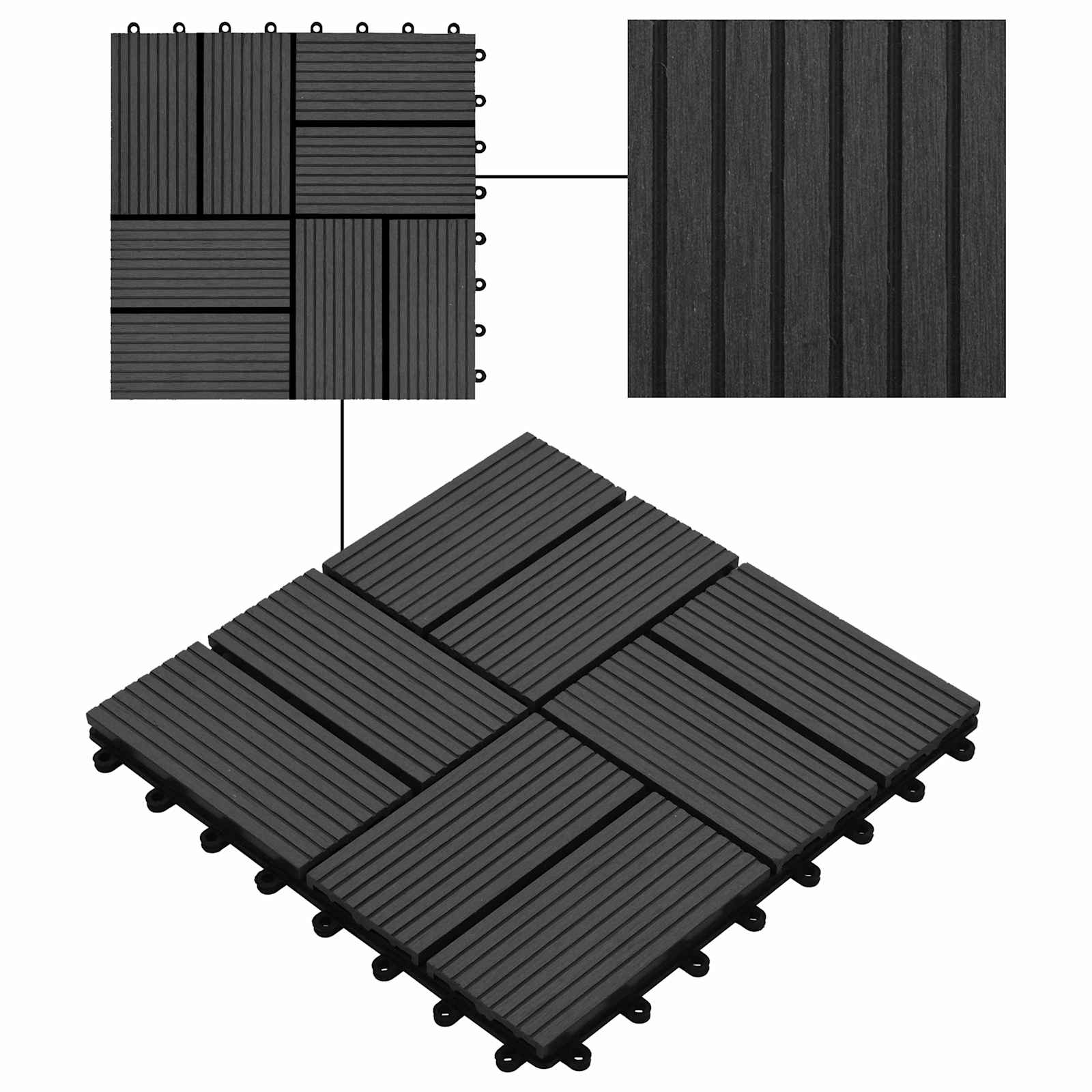 Piastrella per Decking 11 pcs Nero 30 x 30 cm WPC 42046676