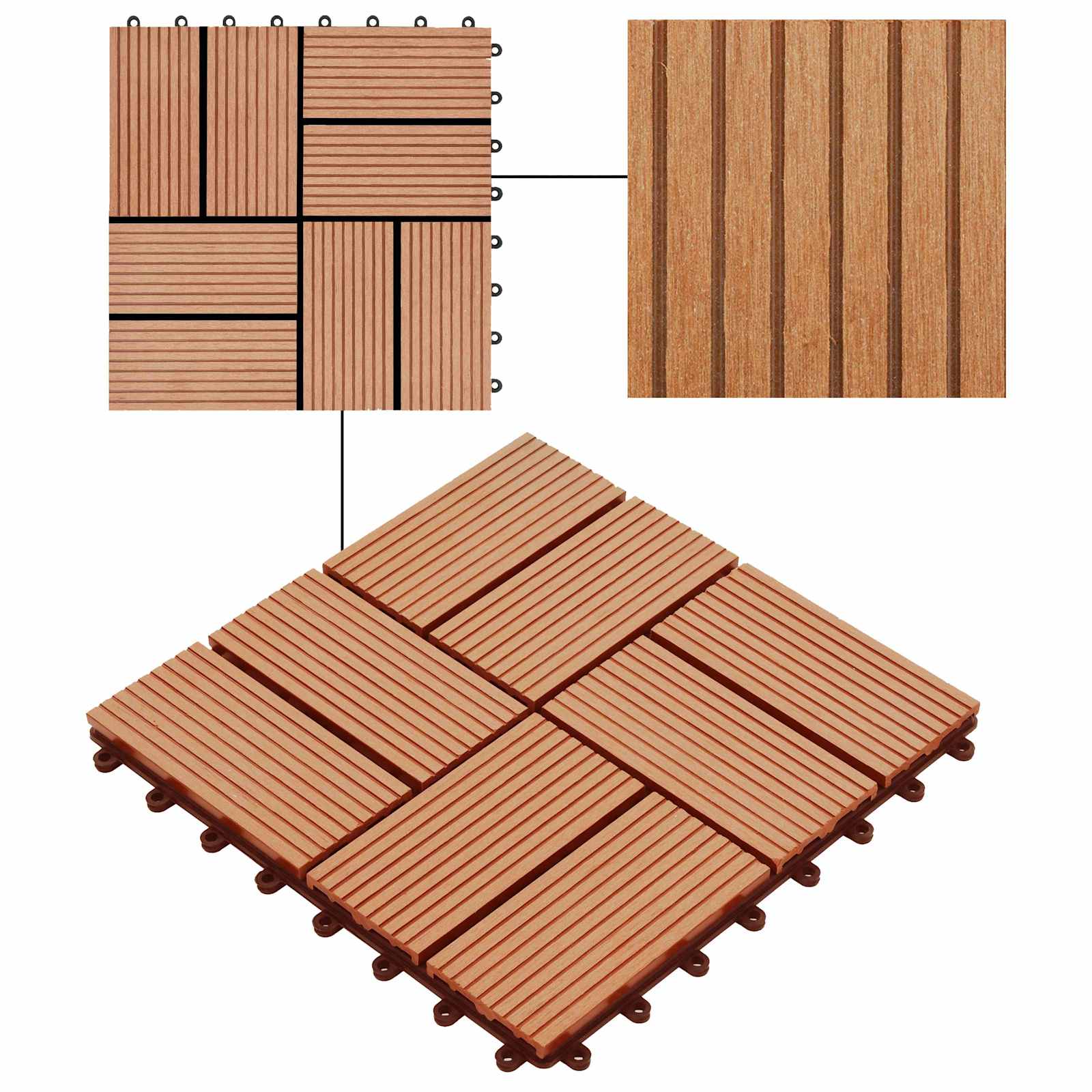 Piastrella per Decking 11 pcs Teak riciclato 30 x 30 cm WPC 42046677