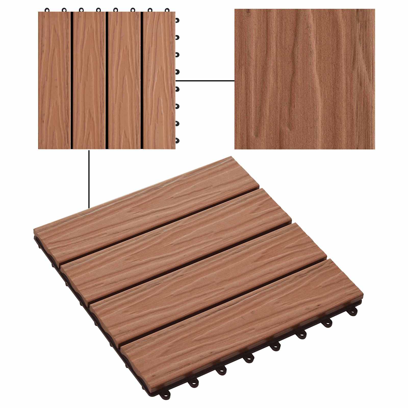 Piastrella per Decking 11 pcs Marrone Chiaro 30 x 30 cm WPC 42046679