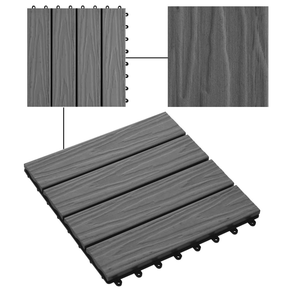 Piastrelle Decking 11 pz Goffrature WPC 30x30 cm 1 mq Grigio 45035