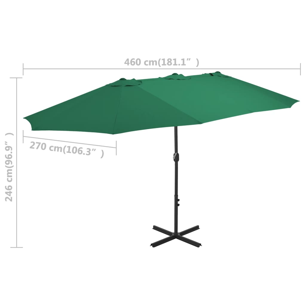 Ombrellone da Esterni con Palo in Alluminio 460x270 cm Verde