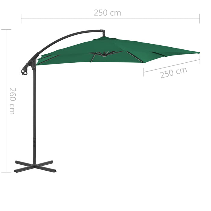Ombrellone a Sbalzo con Palo in Acciaio 250x250 cm Verde 44877