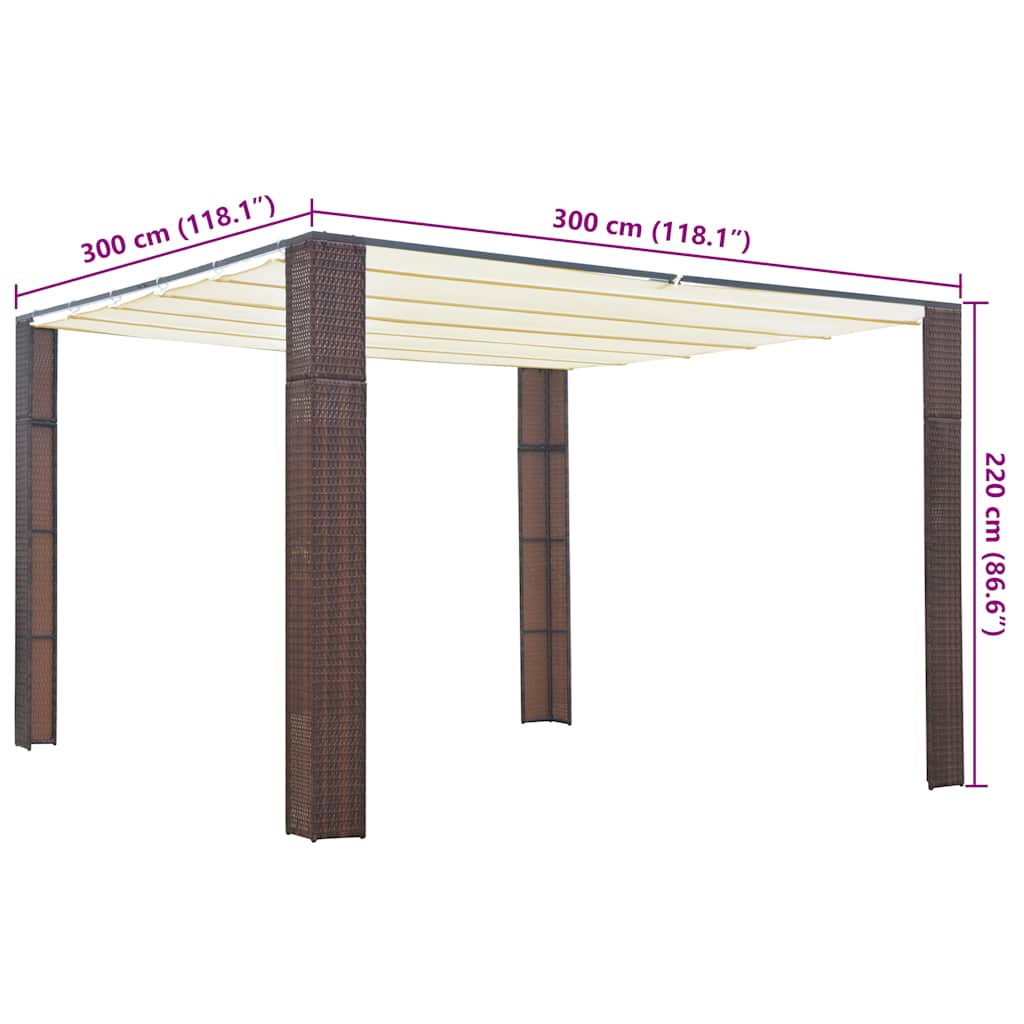 Gazebo con Tetto in Polyrattan 300x300x200cm Marrone e Crema 44816