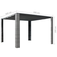 Gazebo con Tetto in Polyrattan 300x300x200cm Grigio e Crema 44818