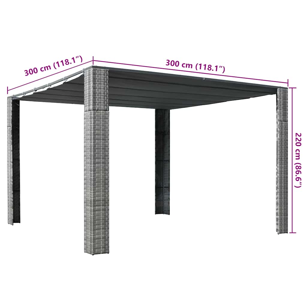 Gazebo con Tetto in Polyrattan 300x300x200cm Grigio e Crema
