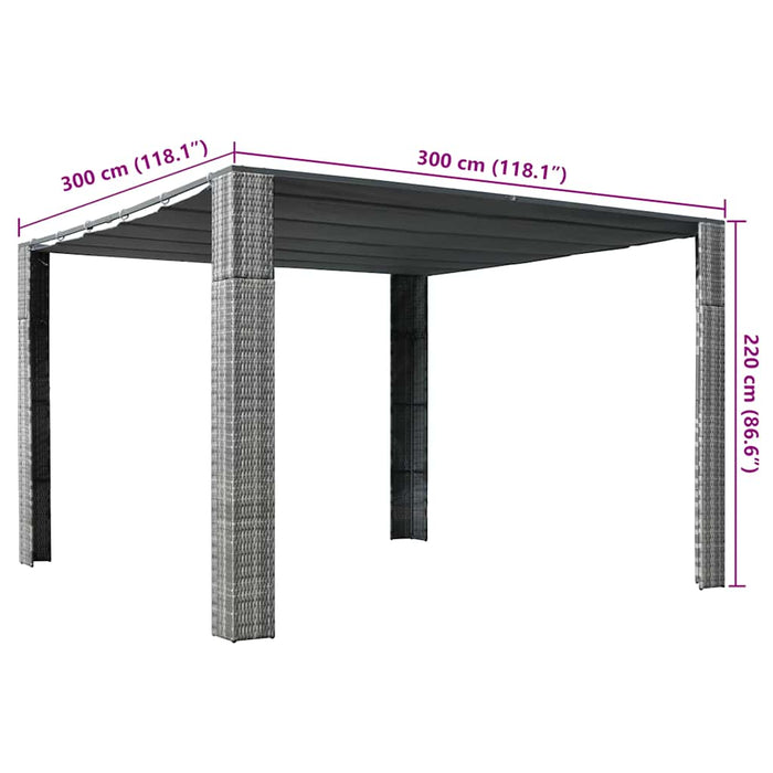 Gazebo con Tetto in Polyrattan 300x300x200cm Grigio e Crema