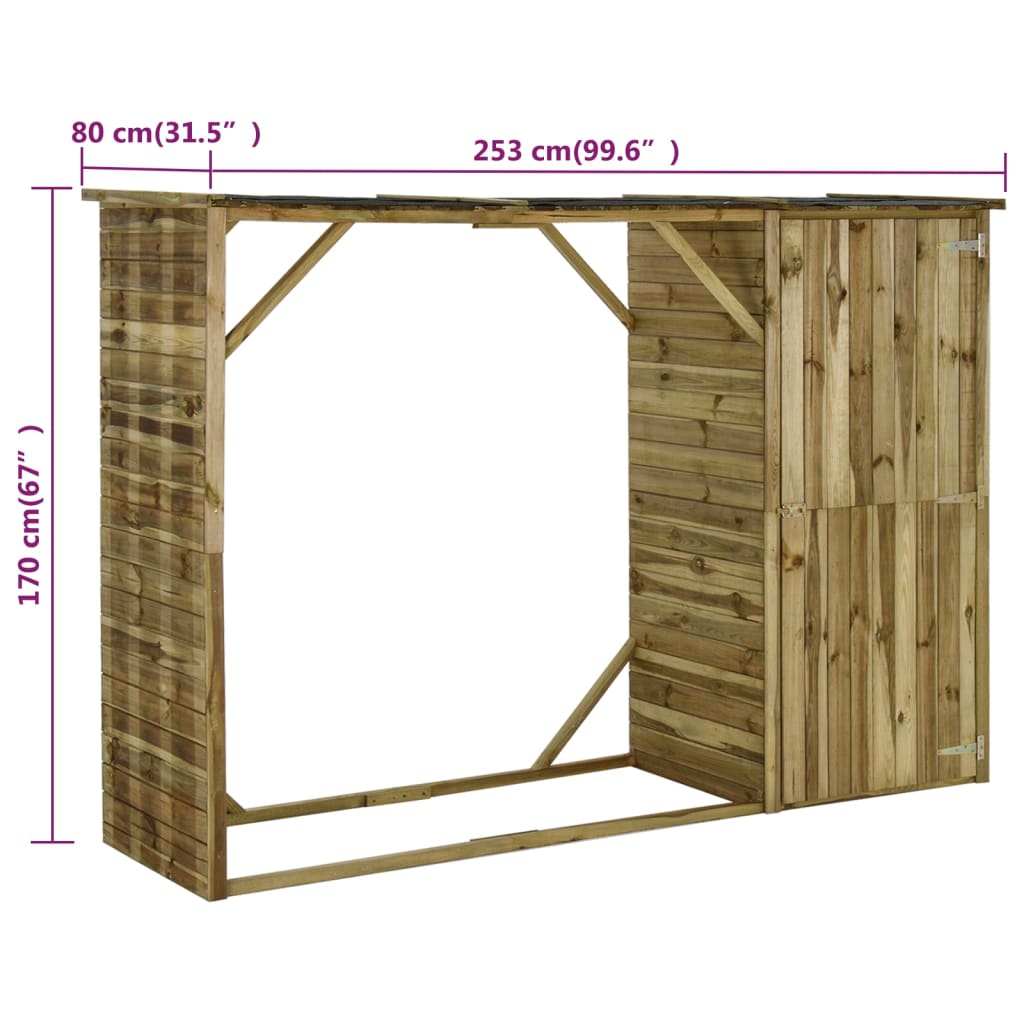 Capanno per Attrezzi e Legna Giardino in Pino 253x80x170cm 45137