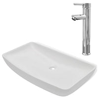 Lavabo rettangolare in ceramica e miscelatore 71 x 38 cm bianco 02_0002839