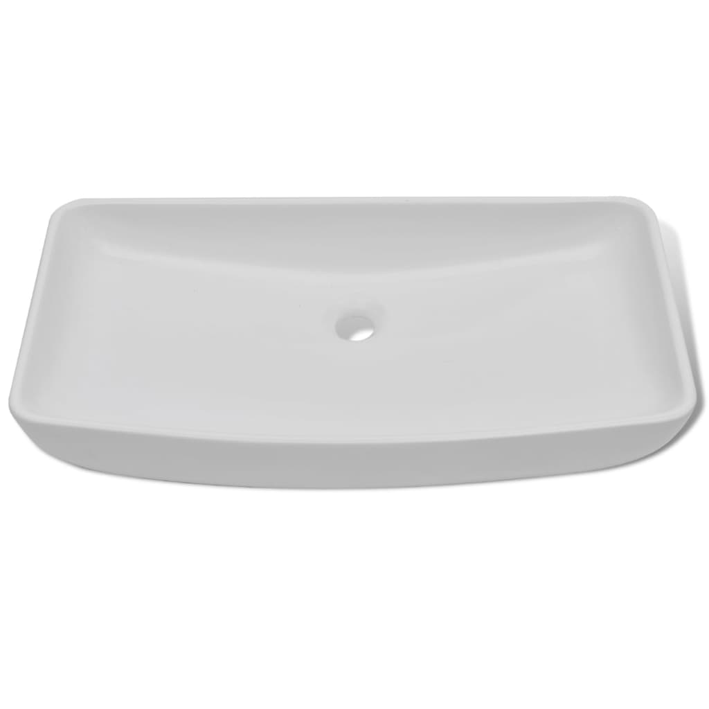 Lavello Bagno con Miscelatore-Lavandino-Lavabo in Ceramica Rettangolare Bianco