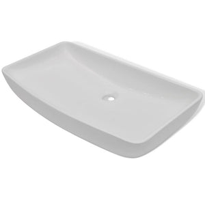 Lavabo rettangolare in ceramica e miscelatore 71 x 38 cm bianco 02_0002839