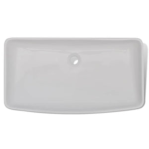 Lavabo rettangolare in ceramica e miscelatore 71 x 38 cm bianco 02_0002839