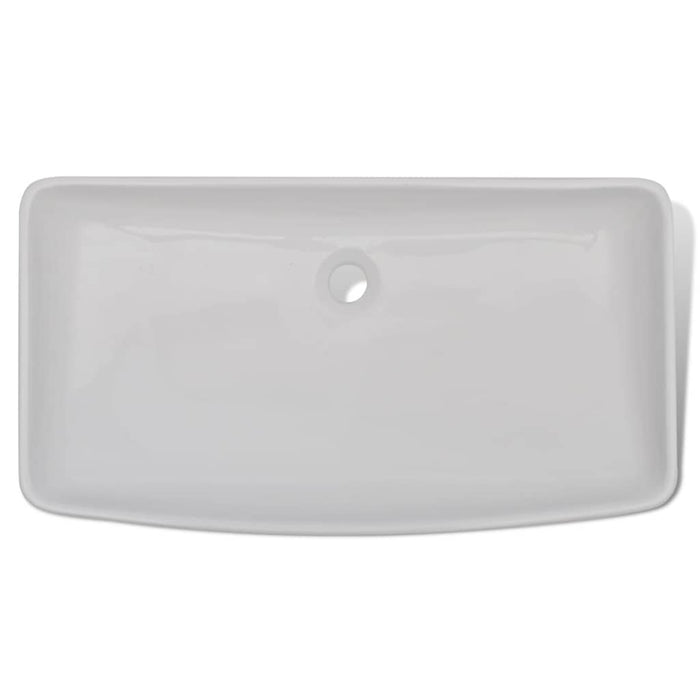 Lavabo rettangolare in ceramica e miscelatore 71 x 38 cm bianco 02_0002839