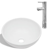 Lavello Bagno con Miscelatore in Ceramica Rotondo Bianco 275494